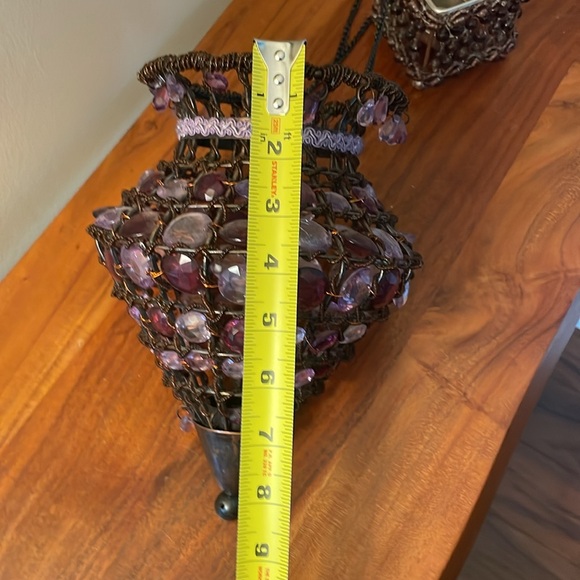 Set of two purple beaded tea light candle holder lantern boho Moroccan Indian - Picture 7 of 7